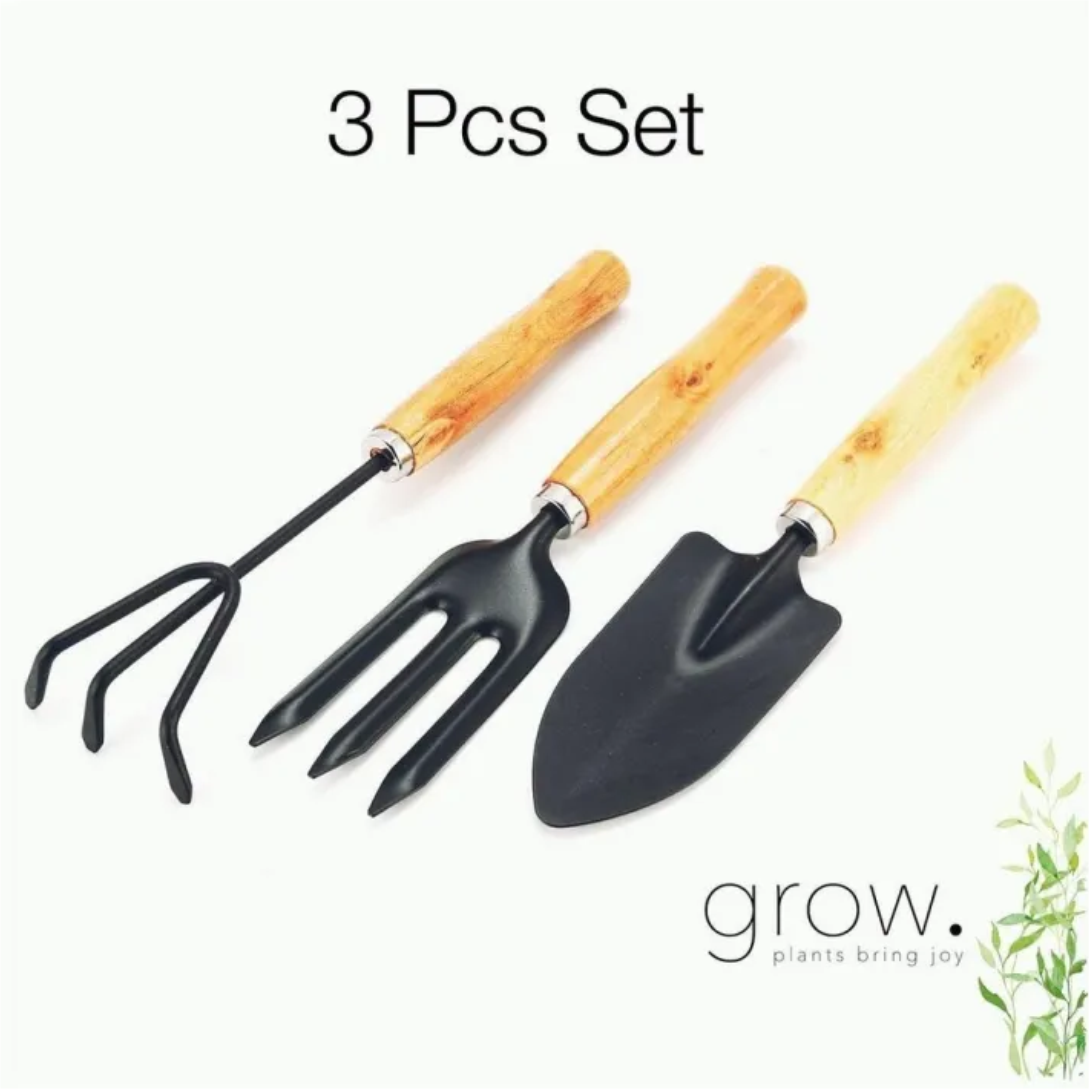 Pack of 3 Gardening Tool Set Wooden Handle Horti Solutions
